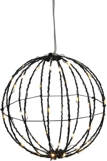 Vianočná svetelná dekorácia, čierna guľa s časovačom, 40 LED, 15 cm