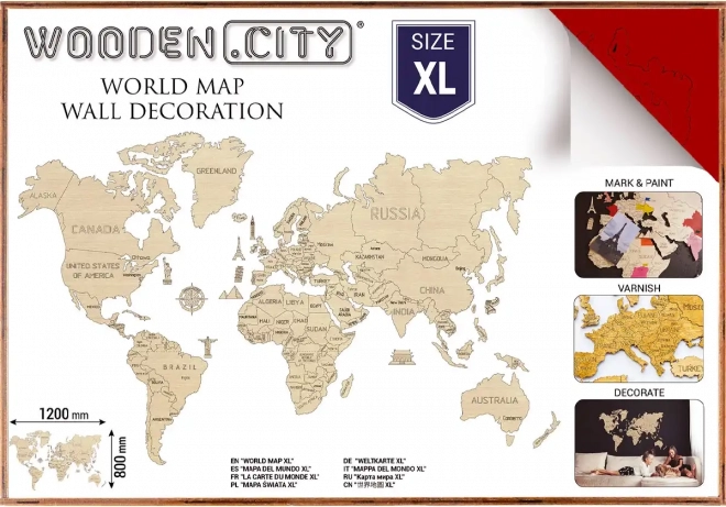 WOODEN CITY drevená 3D mapa sveta na stenu XL – Koralová