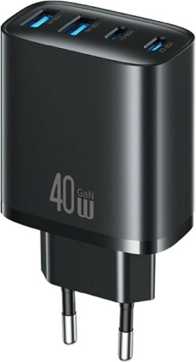 Sieťová nabíjačka USAMS T70 40 W, 2× USB-A + 2× USB-C, čierna