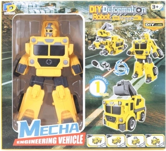 Skladací skrutkovací robot žltý 2v1 – kamión s bagrom