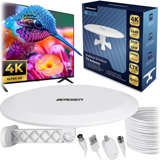 Vnútorná a vonkajšia TV anténa BERDSEN ultra HD 4K biela