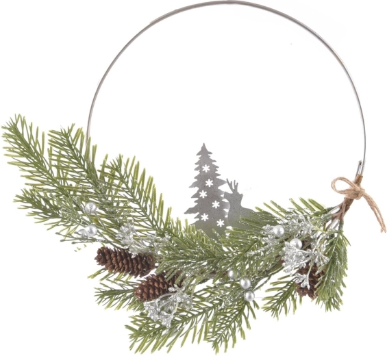 Závesný dekoratívny veniec DEER z kovu a plastu, 28 cm