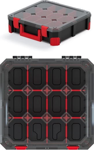 Organizér Titan s 12 priehradkami, priehľadné veko a ergonomická rukoväť