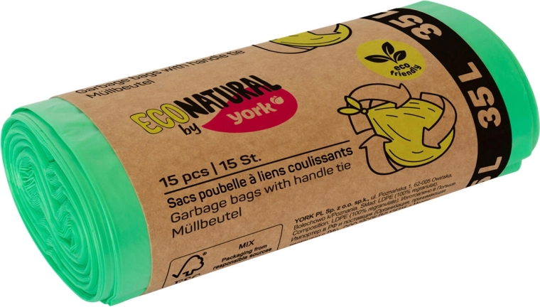 Ekologické odpadové vrecia s uškami 35 l, zelené, 50 × 60 cm (15 ks)