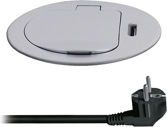 Solight vstavaná zásuvka 1× 230 V + USB-C PD 20 W, 2 m, strieborná