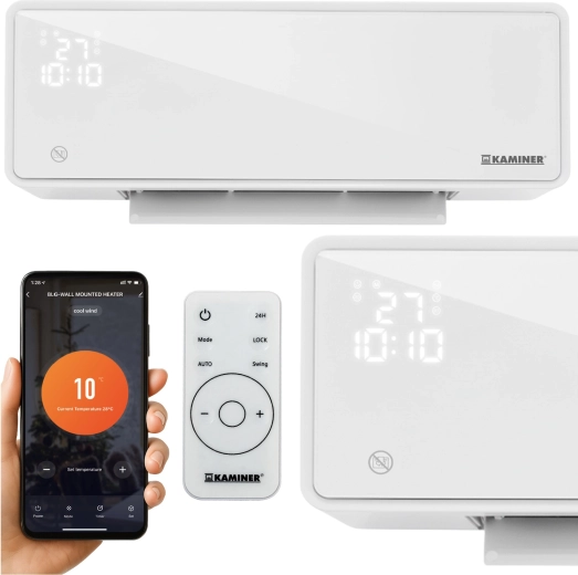 Vzduchová clona KAMINER ZELVION s Wi‑Fi a diaľkovým ovládaním 1000 W / 2000 W čierna – Biela