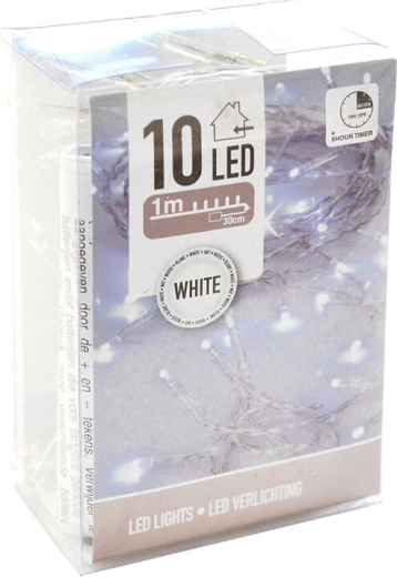 LED svetelná reťaz do interiéru – biela, 10 LED, 120 cm, s časovačom