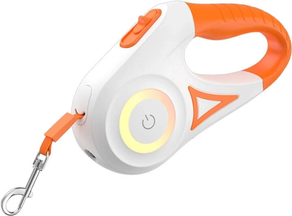 Automatické LED vodítko pre psy ROJECO 5 m (oranžové a biele)