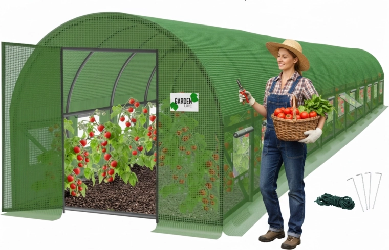 Záhradný fóliovník 12-segmentový zelený 12 × 5 × 2 m s krídlovými dverami