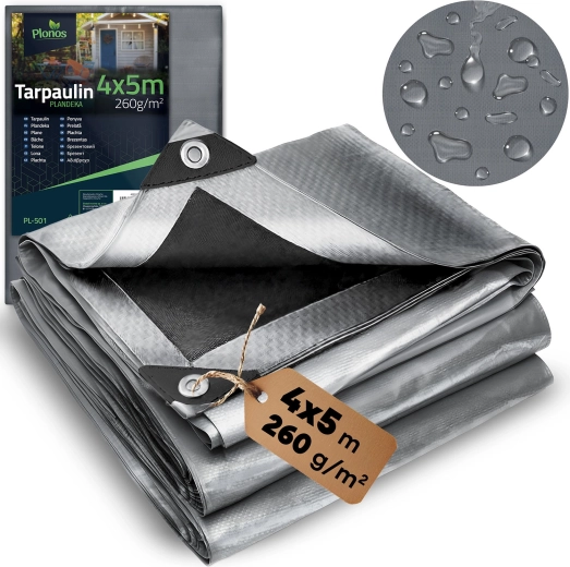 Plandeka HDPE 400 × 500 cm, 260 g/m², strieborno‑čierna