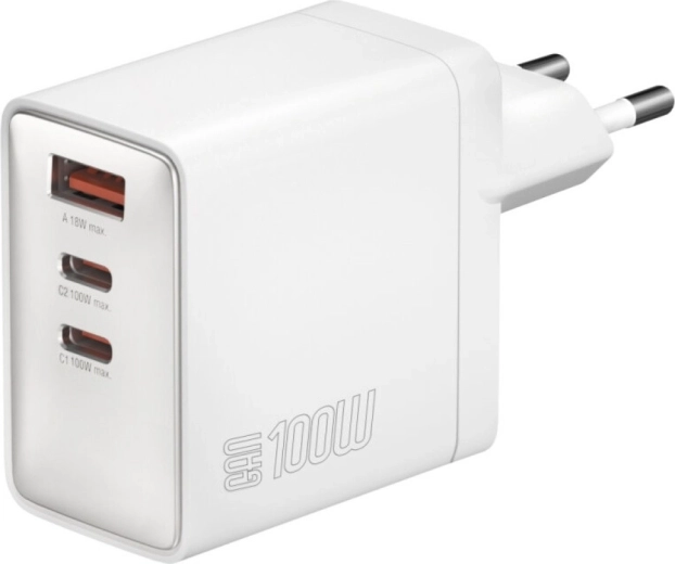 Sieťová nabíjačka Pocket 100W GaN, 2× USB‑C + USB‑A, biela
