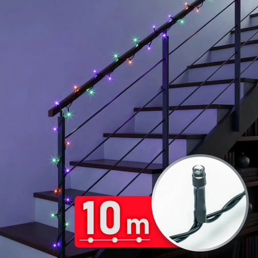 Farebná LED svetelná reťaz 10 m, 200 LED, zelený kábel
