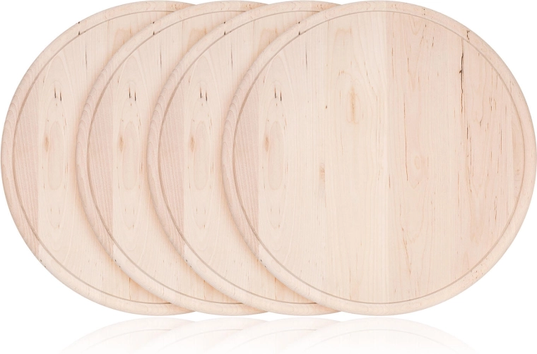 Okrúhle drevené krájacie dosky 22 cm BBQ – sada 4 ks