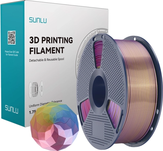 Sunlu PLA+ silk štvorfarebný filament modrá–fialová–červená–zlatá