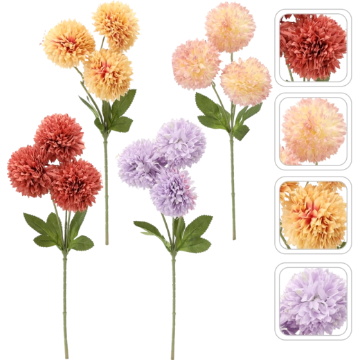 Umelá vetvička – kytica 3 georgín, 43 cm, mix farieb