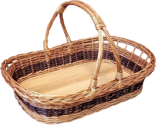 Veľký lakovaný prútený podnos s uchami 53 × 40 × 27 cm