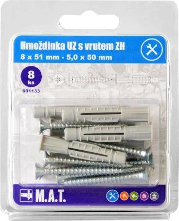 Hmoždinka uzlovacia s lemom 8 mm so skrutkou 5x50 mm (8 ks)