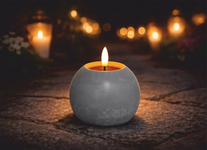 Solárna LED sviečka guľa s betónovým efektom 10,5 × 10 cm - 1 kus