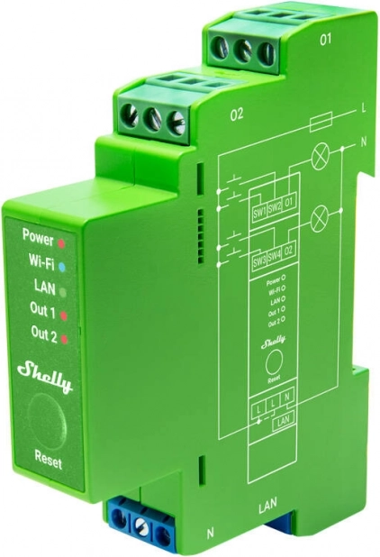 Shelly Pro Dimmer 2 – dvojkanálový stmievač na DIN lištu