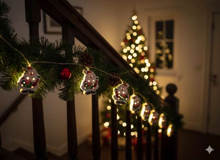 Drevený vianočný LED reťaz Santa, 10 svetiel na batérie