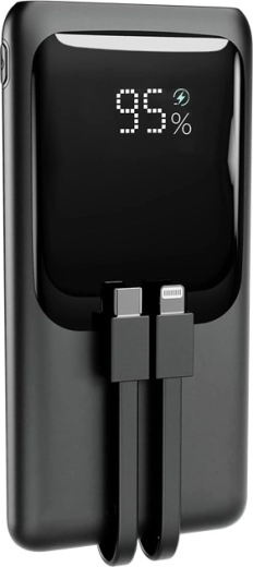 Powerbanka 10 000 mAh s integrovanými káblami, LCD displejom a rýchlym nabíjaním 20 W, čierna