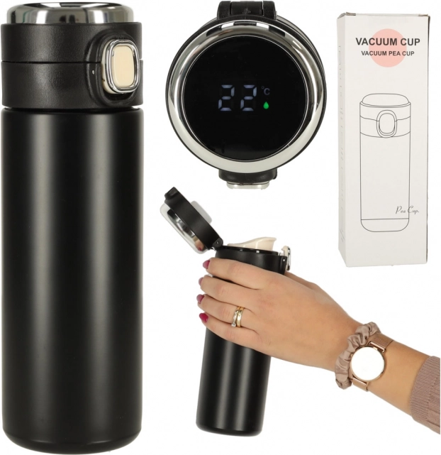 Termohrnček s náustkom a LED displejom 420 ml čierny