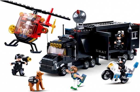 SLUBAN polícia SWAT mobilná základňa s vrtuľníkom a motorkou