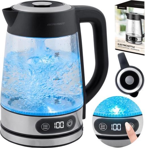 Sklenená rýchlovarná kanvica s reguláciou teploty 1,8 l 2200 W BERDSEN