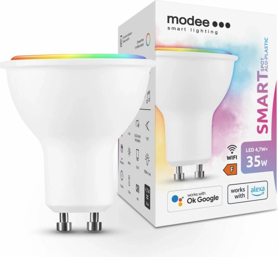 Inteligentná LED žiarovka GU10 4,7 W, farebná aj biela, stmieva­teľná – Modee Tuya Wi‑Fi