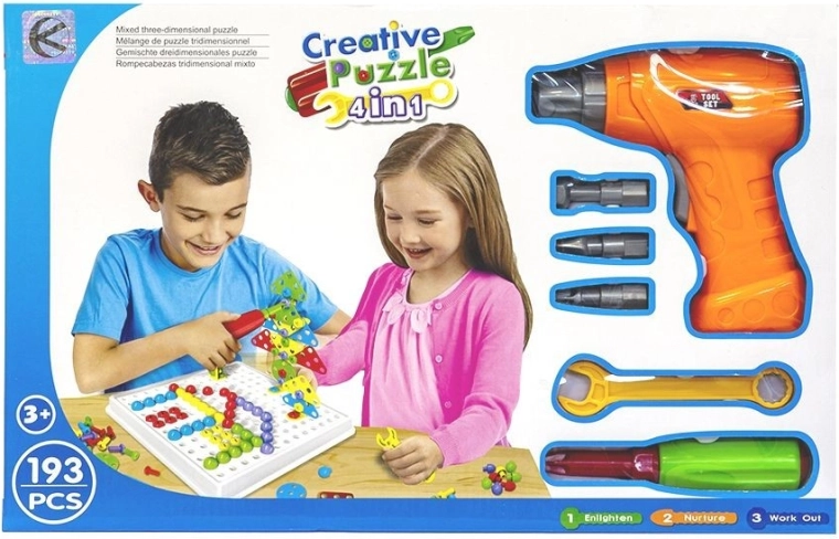 Konštrukčné puzzle so sadou náradia – 193 dielov