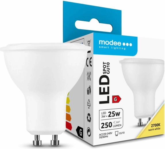 Modee LED bodová žiarovka GU10 3 W, 250 lm, teplá biela 2700 K