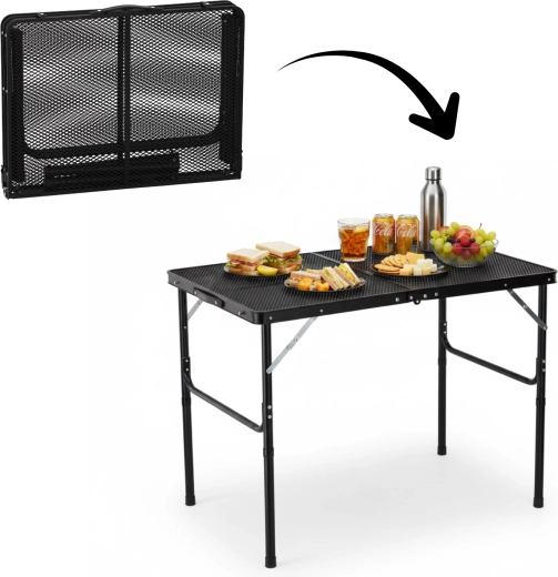 Skladací turistický stôl čierny 90 × 60 cm, výška 40/70 cm