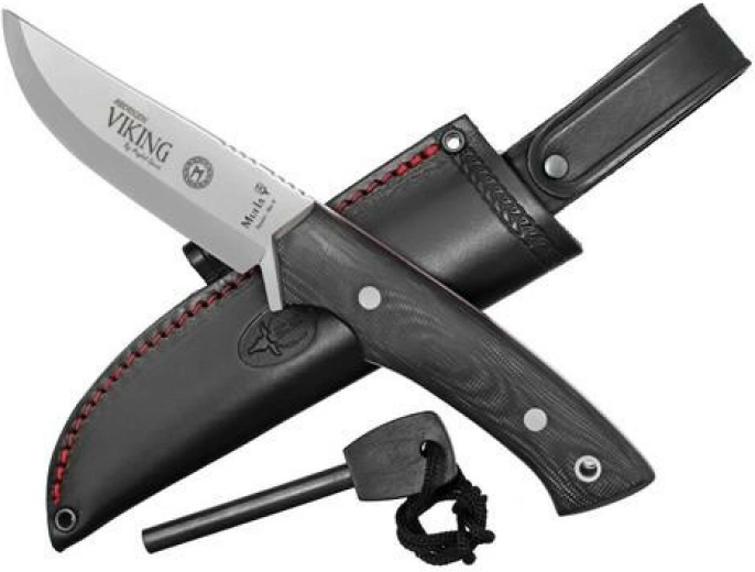 Muela Viking M11M univerzálny nôž 11 cm s technológiou CRIO-T, čierna Micarta, kožené puzdro a kresadlo