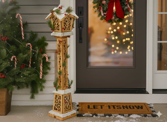 Vianočná drevená lampa LED 85 cm, hnedá