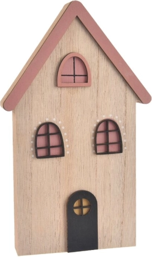 Drevený dekoračný domček ružový 12 × 2 × 20 cm
