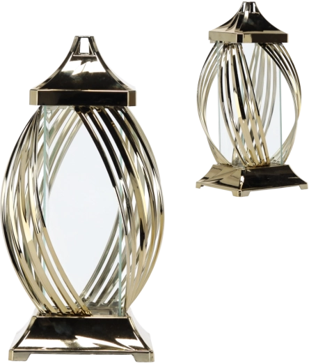 Kovový lampáš 40 cm s dekoratívnou stuhou – zlatý alebo strieborný