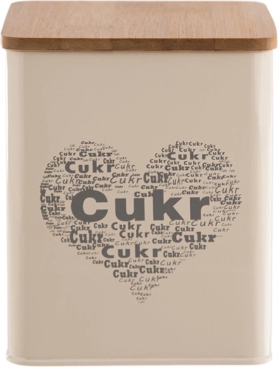 Dekoratívna dóza na cukor s motívom srdca (plech a drevo)