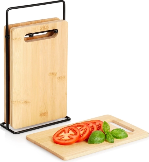bambusová doska na krájanie so stojanom 22 × 14 cm, sada 5 ks