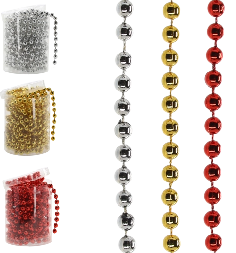 Vianočná koráliková girlanda 5 m – červená, zlatá a strieborná