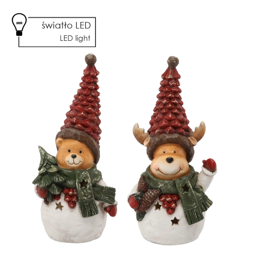Vianočná figúrka medvedík/sob s LED čiapkou 36 cm