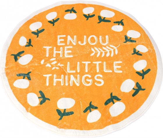 Okrúhly protišmykový koberec 80 x 80 cm - vzor Flowers, žltý