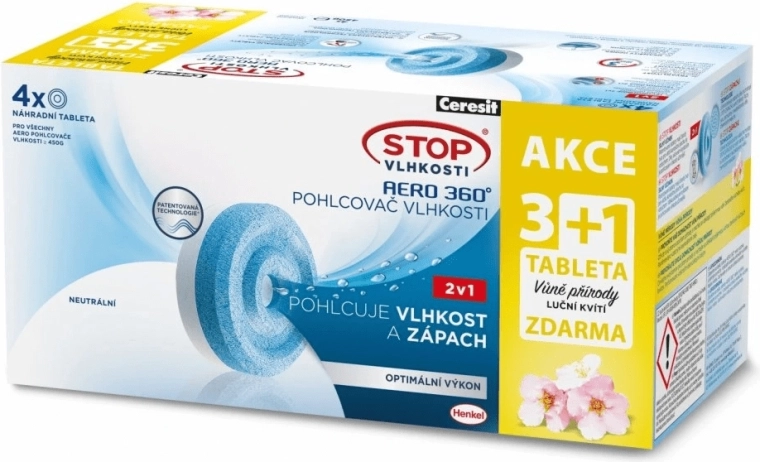 Ceresit Stop vlhkosti AERO 360° náhradné tablety 2v1, 3× neutrálny + 1× lúčne kvety