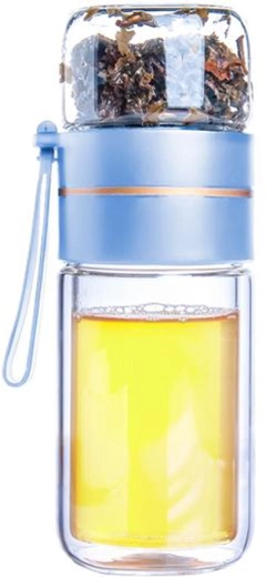 Sklenená cestovná fľaša na čaj Toro z borosilikátového dvojitého skla 165 + 90 ml