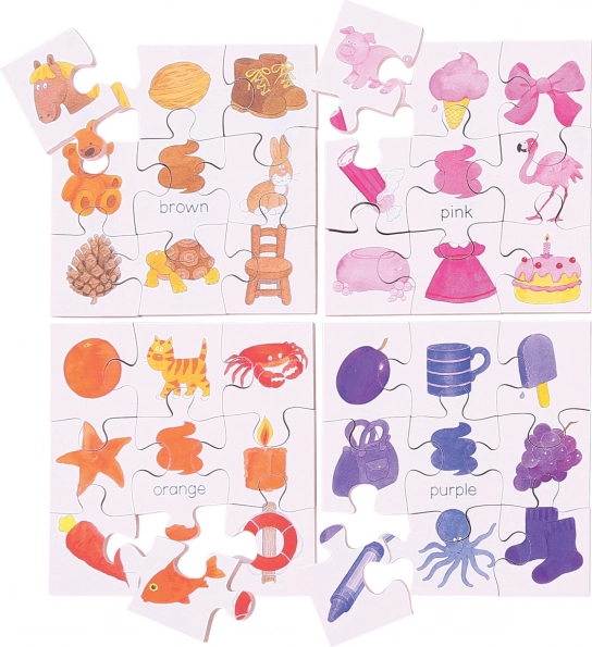 Bigjigs Toys drevené didaktické puzzle Farby 4v1