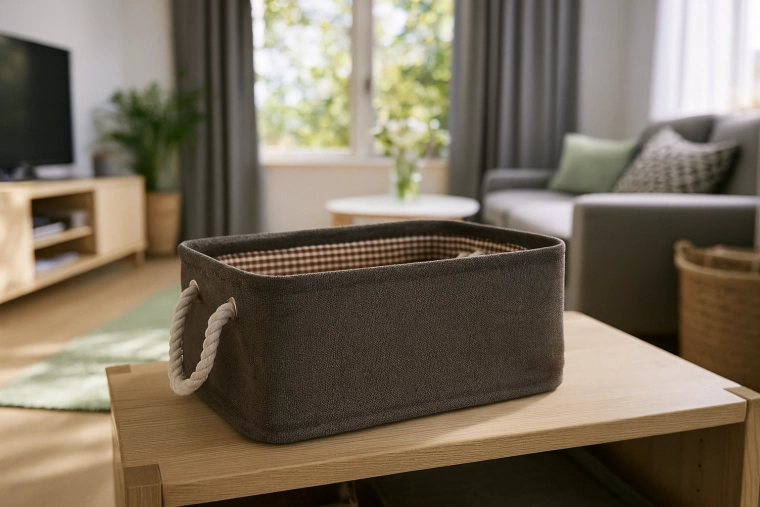 Textilný úložný košík s povrazovými uchami 22 × 32 × 14 cm – hnedý