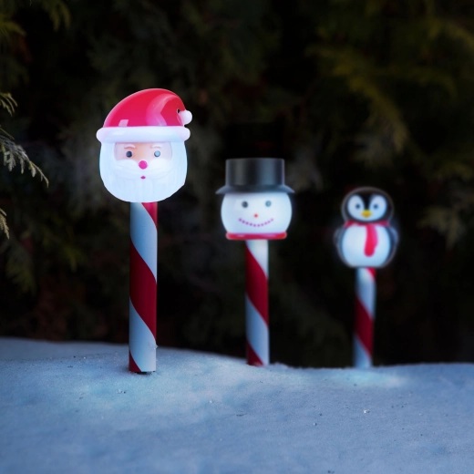 Vianočná solárna LED lampa Santa Claus, snehuliak alebo tučniak - 1 kus