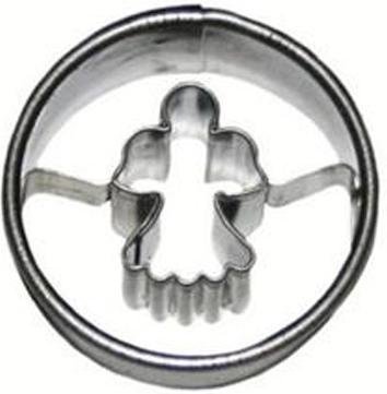 Vykrajovátko anjel – okrúhle 3 × 1,6 cm, pocínovaný plech