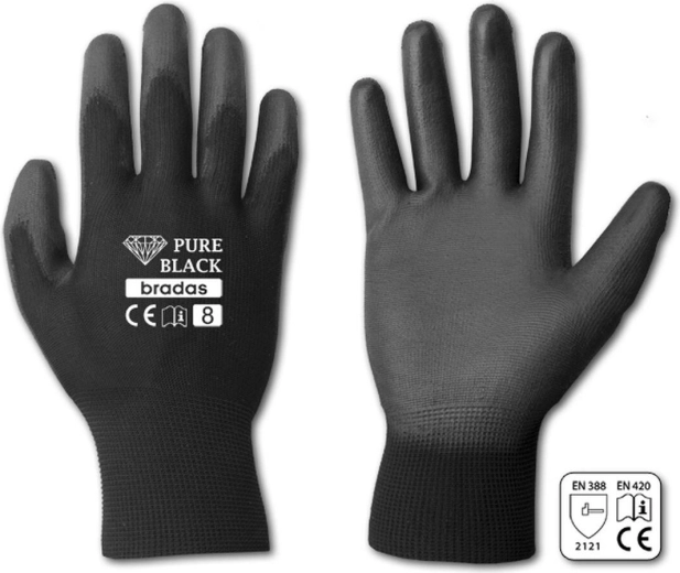 Ochranné rukavice Pure Black PU, veľkosť 7 (S)
