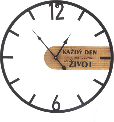Nástenné hodiny drevo a kov „Každý deň…“ 50 cm