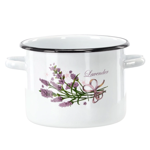 Smaltovaný hrniec 4,5 l (20 cm) biely s motívom levandule